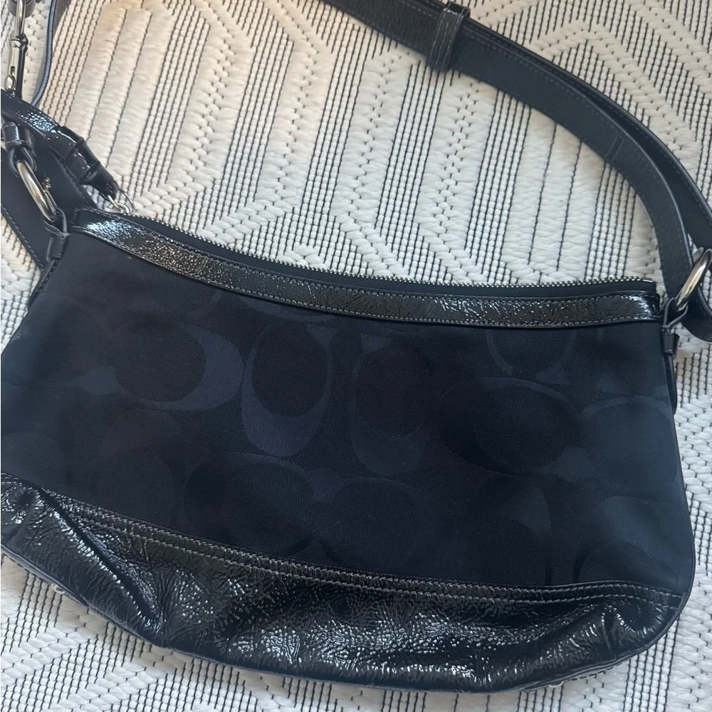 Coach Black Signature Canvas and Patent Leather Shoulder Bag​​